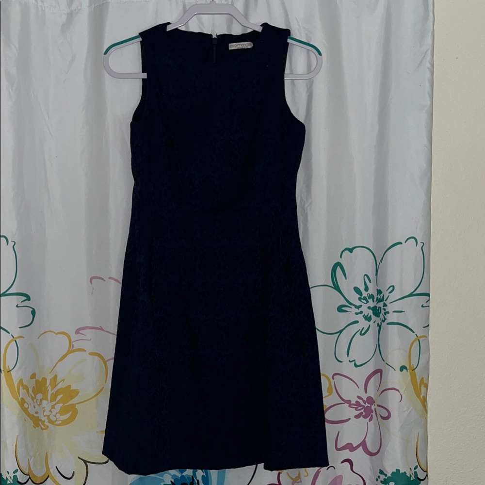 Eva Mendes Navy/Brocade Sleeveless Fit and Flare Dress